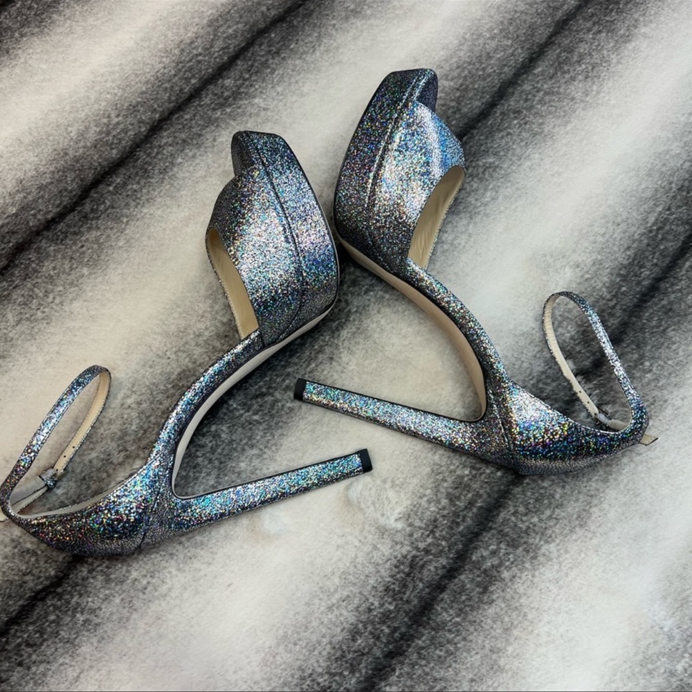 Jimmy Choo Pattie 130 Multi Hologram Leather Platform Sandal Heels - Picture 4 of 11